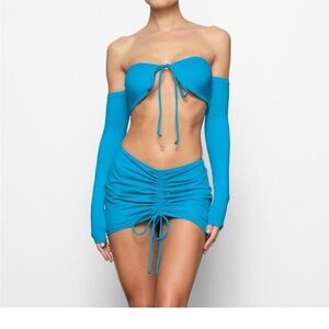 Skims swim ruched mini skirt cover up turquoise